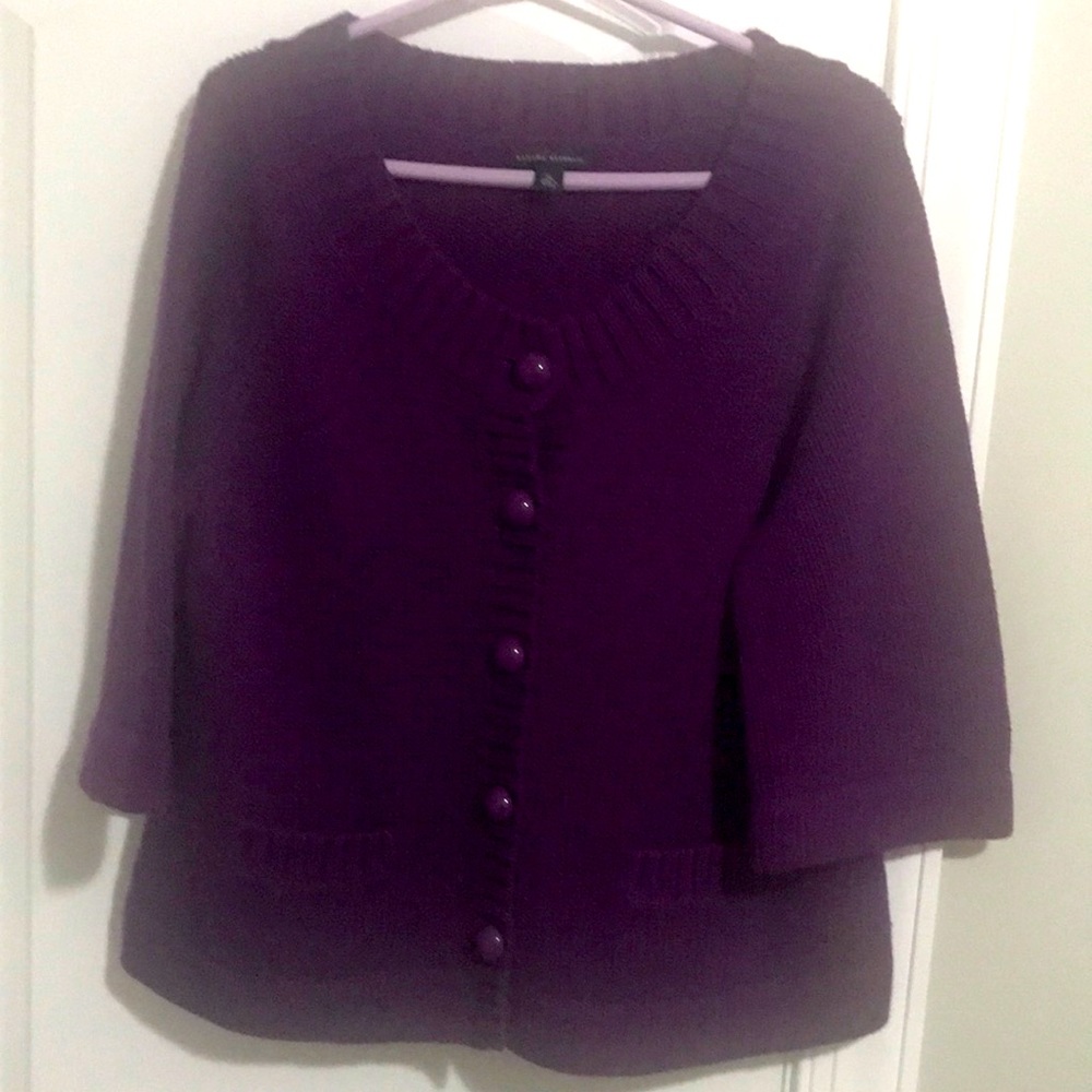 BANANA REPUBLIC heavy weight 3/4 sleeve front pockets waist length sweater